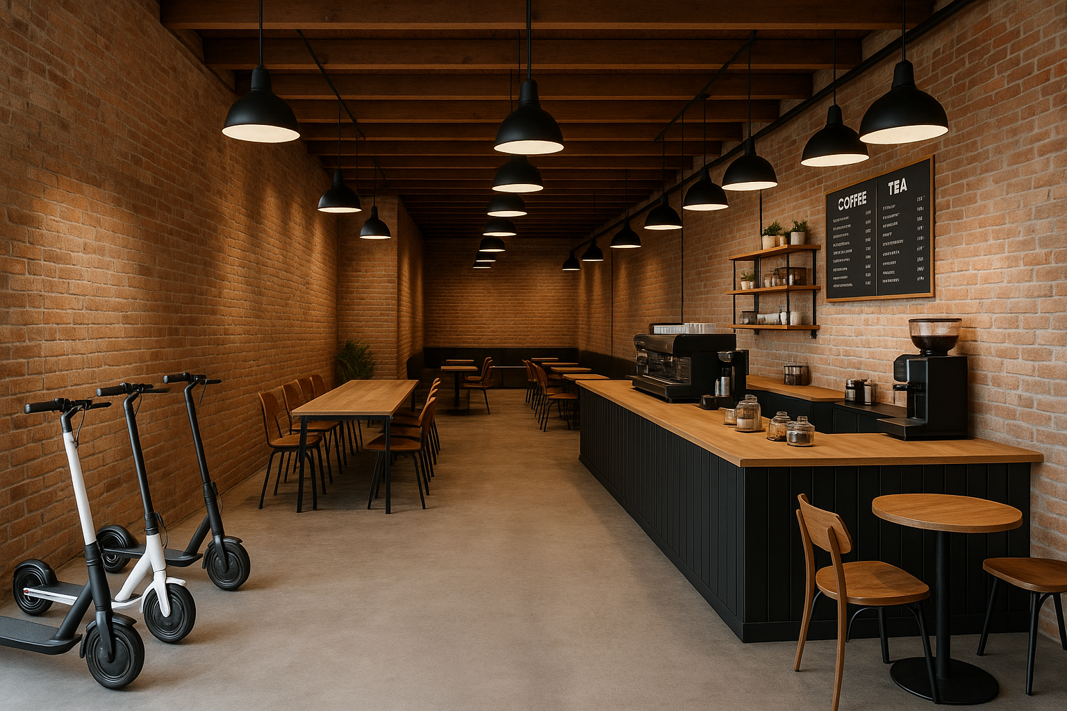 Interior Coffee Shop with Scooters